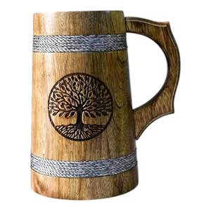 Jarra de Cerveza de Madera Hecha a Mano con Acabado Sheesham, Estilo Barril, Ligera y Duradera para Cerveza Artesanal, Hogar, Bar, Cafetería, Fiesta - Product Image 4