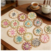 Ensemble de sous-verres en rotin naturel faits à la main avec incrustation de coquillages en résine, antidérapants, écologiques, épaisseur 8 mm, style bohème de luxe, pour thé et café