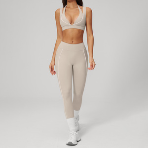 Leggings évasés taille haute Veste longue à fermeture éclair Extensible dans quatre sens Sans coutures Spandex et nylon respirants - Product Image 3