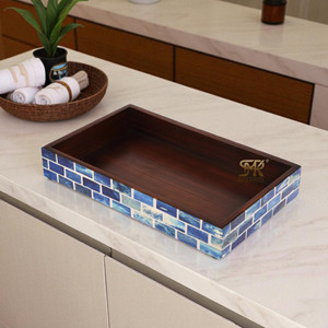 Plateau Minimaliste en Résine Osseuse avec Incrustations – Organisateur Élégant pour Coiffeuse, Support de Comptoir de Salle de Bain pour Parfums, Serviettes, Décoration de Spa - Product Image 4