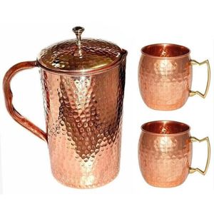 Carafe à eau en cuivre artisanal, pichet à boisson décoratif en cuivre martelé pour la maison et la salle à manger - Product Image 3