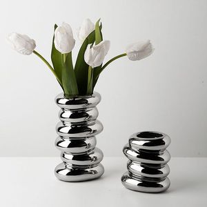 Minimalist aluminium Chrome PlatedTabletop <b>Vase</b> Handmade Decorative Flower Pot for Home Interior Design - Product Image 3