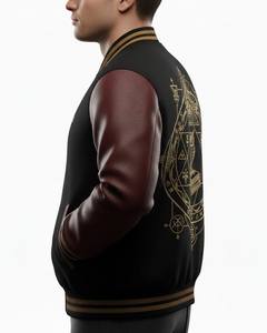 Chaqueta Universitaria Unisex Negra y Granate con Símbolos Místicos Bordados en Dorado, Cuello Alto |   Ropa de calle informal a prueba de viento - Product Image 3