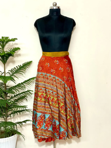 Handmade Reversible Recycled <b>Silk</b> Wrap <b>Skirt</b> with Floral Pattern and Belt Vintage Indian Saree Boho Maxi Dress - Product Image 2