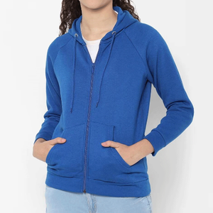 Sweat à capuche zippé en molleton de coton bleu imprimé sur mesure de qualité supérieure pour femme, avec logo frontal, respirant, mode décontractée hiver - Product Image 1