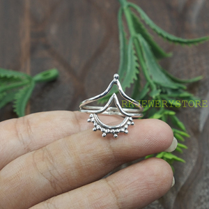 Anillo Abierto Minimalista de Plata de Ley 925, Hecho a Mano, Ajustable, Diseño Abstracto Geométrico de Ondas y Puntos, Joyería Moderna para Mujer, Unisex - Product Image 2