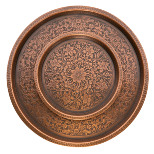 Handcrafted Tableware Hand Engraved Pure <b>Copper</b> Oval Serving Tray With Twin Handles Vintage Designer Patten Metal Decor Platter - Product Image 2