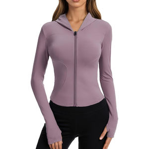 Chaqueta de yoga de alto rendimiento con cremallera completa para mujer, cuello alto, orificios para los pulgares, absorción de humedad, nailon y elastano, elasticidad en cuatro direcciones, transpirable - Product Image 2
