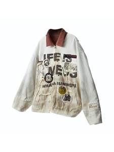 Men's Cotton Bomber <b>Jacket</b> Patchwork Streetwear Style Turn-down Collar Zipper Closure Loose Fit Spring Casual Outerwear - Product Image 2