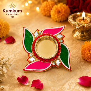 Portavelas de Cuentas Hecho a Mano - Diya Floral Tradicional India con Trabajo de Espejo para Recuerdos de Boda, Diwali y Decoración Étnica - Product Image 3