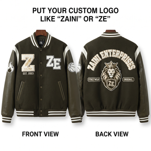เสื้อแจ็คเก็ตวาร์ซิตี้กันลมสำหรับผู้ชาย ZAINI ผ้าวูลผสมพรีเมียม 450 GSM คอตั้ง ปักลายตามสั่ง ทรงปกติ กระดุมแถวเดียว - Product Image 1