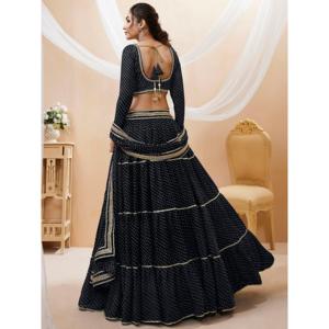 Magnifique Leheriya Noir Imprimé Georgette Lehenga Choli Avec Dupatta - Product Image 4