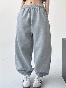 Pantalon droit évasé de qualité supérieure 100% coton léger, respirant, écologique, élégant, décontracté et chic, coupe ample, gris - Product Image 3