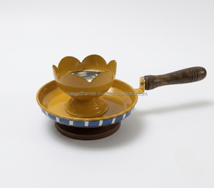 Vintage Hand Painted Metal Bakhoor Charcoal <b>Burner</b> Lotus Cup Wooden Handle Incense Holder Meditation Spa Decor Wholesale - Product Image 6