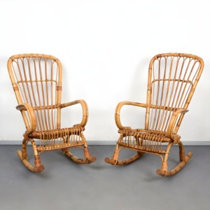 Rattan recliner lounge chairs hand-crafted rocking chair vintage <b>cane</b> rocker for living rooms - Product Image 2