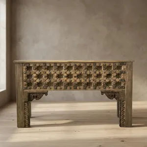 Table console en bois massif de style héritage avec deux tiroirs, finition métallique, table d'appoint pour petit espace, fabriquée à la main pour le salon - Product Image 4
