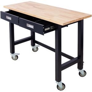 48in Heavy Duty Bamboo Wood Workbench with Drawer Storage Portable Work Table with Wheels for Garage Home Office Computer <b>Desks</b> - Product Image 1