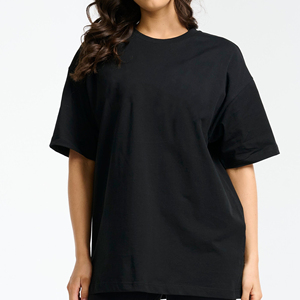 Camiseta de algodón oversize con cuello redondo y logo bordado para mujer, estilo streetwear, al por mayor - Product Image 1
