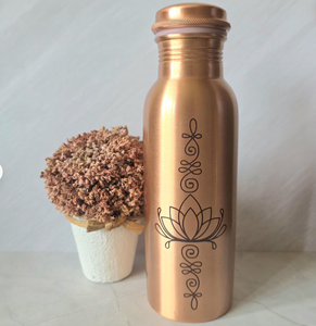 Bouteille d'eau en cuivre pur, motif lotus, sans joint, pour yoga et activités de plein air – Vente chaude - Product Image 1