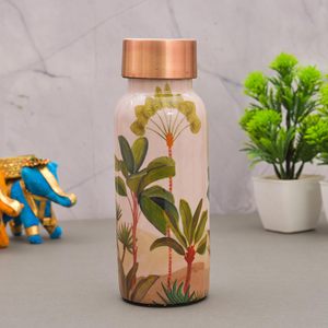 Botella de agua y vaso de cobre con estampado floral para mesita de noche, juego de vasos ecológicos con tapas para uso doméstico - Product Image 5