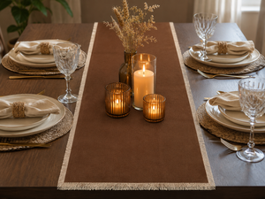 Camino de Mesa de Algodón Marrón Premium con Bordes de Flecos Naturales |   Decoración Rústica para Mesa de Comedor y Textiles para el Hogar - Product Image 2
