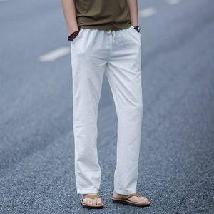 Hot Wholesale Plus Size Men's Spring Cotton Linen Mid Waist Lightweight Drawstring Closure <b>Waterproof</b> <b>Trousers</b> Casual Straight - Product Image 2