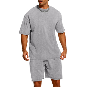 Unisex Shorts And T shirts <b>Sets</b> New Design Custom Logo Plain 100% Cotton Acid Wash Lightweight <b>Twin</b> <b>Set</b> For Men's and Womens - Product Image 1