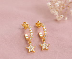 Pendientes de Aro de Plata de Ley 925 con Dije de Estrella CZ Bañado en Oro Celestial Sparkle, Joyería de Fiesta Adorable, Pendientes de Moda - Product Image 5