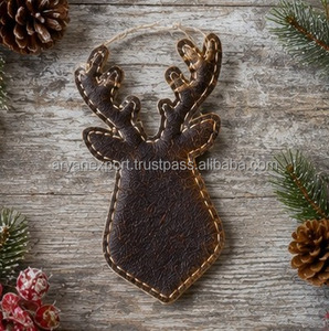 2026 New Genuine Cowhide Leather <b>Reindeer</b> <b>Christmas</b> Ornament Rustic Western Tree Hanging Decor Holiday Gift Farmhouse <b>Christmas</b> - Product Image 5