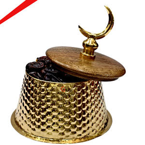 2026 Luxueux Bol à Dattes Décoratif Vintage Plaqué Or, Élégant, avec Couvercle en Bois, Spécial Ramadan - Product Image 1