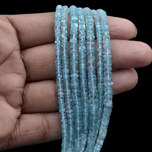 Forme de rondelle lisse d'apatite bleu néon naturel fait à la main 16 pouces 3.5-6.5mm brin de pierres précieuses utilisé dans la fabrication de bijoux - Product Image 3