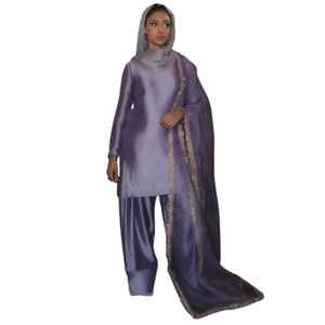 Vente directe usine – Ensemble Kurti Shalwar Kameez Dupatta pour femme, uni, longueur genou, 100 % soie, robes décontractées pour femmes - Product Image 1