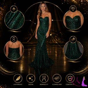 Vestido de noche ajustado con lentejuelas verde esmeralda |   Vestido de Fiesta de Lujo sin Tirantes para Invitadas de Boda |   Mezcla de Poliéster Premium Ecológica - Product Image 3