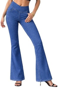 Vaqueros de mezclilla de corte bootcut de cintura media para mujer en verde salvia, azul polvo, azul real y lavanda - Estilo vintage - Product Image 4