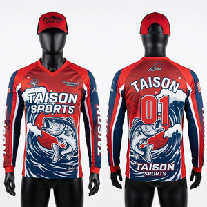 Maillot de pêche pour homme 180 GSM en tissu polyester respirant blanc et gris avec motif de poisson par sublimation, manches longues, empiècements latéraux, logo personnalisé - Product Image 5