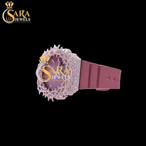 Elegant Half Iced <b>Red</b> Rubber Strap Moissanite Diamond Watch Luxury Antique Square Case Hip Hop Business New Arrival Analog 20mm - Product Image 2