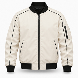 Chaqueta Bomber de Cuello Alto para Hombre, Primavera-Otoño, Venta al por Mayor, Chaqueta de Béisbol con Cierre, Color Beige - Product Image 1