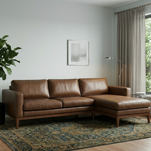Elegant Genuine Leather Sectional <b>Sofa</b> with Chaise Classic Style Modular Furniture for Hotel Villa and Modern Home Interior - Product Image 1