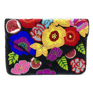 Bolso de Mano Tipo Sobre Multicolor Hecho a Mano, Completamente Adornado con Cuentas, de Seda, Plegable, Tamaño Personalizado, Base Negra, Duradero, Elegante, con Cierre Magnético, para Mujer - Product Image 1