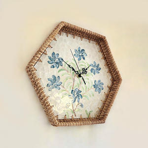 Octagon shaped handwoven rattan <b>clock</b> antique style handcrafted <b>clocks</b> for room decorating - Product Image 6