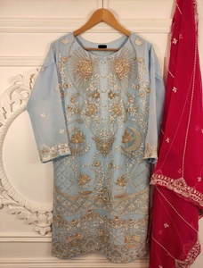 2021 Venta caliente indio pakistaní completamente bordado gasa Salwar Kameez viscosa seda rayón con la última camisa pesada hecha a mano - Product Image 6