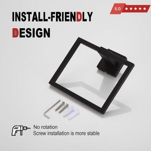 Toallero Cuadrado de Acero Inoxidable, Negro Mate, Soporte de Pared para Toallas, Moderno, para Baño y Cocina - Product Image 6