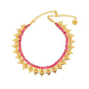 Gold Plated Designer Coin Mala Style Necklace Set for Bridal - Product Image 2