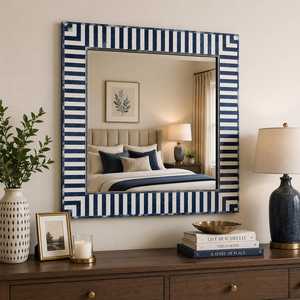 Modern <b>Rectangle</b> <b>Wall</b> <b>Mirror</b> With Navy Blue And White Geometric Frame Handmade Decorative Glass <b>Mirror</b> For Home Interior - Product Image 6