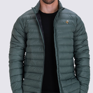 Men's Dark Green Down Puffer <b>Jacket</b> Stand Collar Zipper Closure Windproof Casual Winter Regular Fit Embroidery Logo - Product Image 3