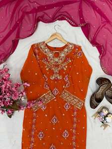 Salwar Kameez-Robe de mariage élégante de style indien pakistanais Salwar Kameez prête à l'emploi pour dames-Costume Salwar cousu pour fête - Product Image 5