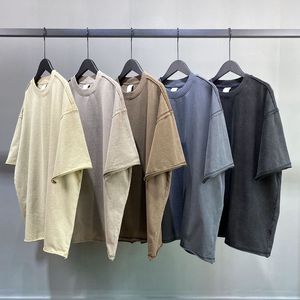T-shirt en tricot à manches courtes surdimensionné, couleur personnalisée, col rond, coupe ample pour homme, 100% coton, écologique, respirant - Product Image 1