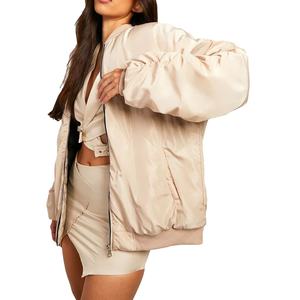 Chaqueta Bomber XL clásica Varsity para mujer, chaqueta de béisbol universitaria con relleno de algodón acolchado de Color sólido, ropa de calle teñida Lisa Plus - Product Image 1