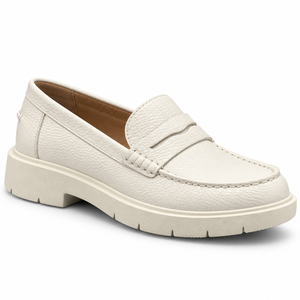 White <b>Leather</b> Retro Lightweight Loafers Round Toe <b>Slip</b>-<b>On</b> Cushioned EVA Midsole Rubber Outsole All Seasons Wear - Product Image 3