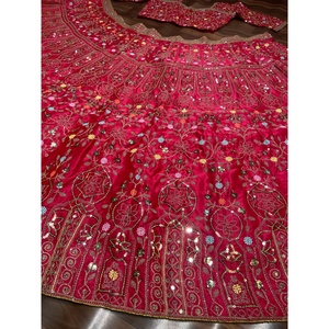 Lehenga choli ชุดปาร์ตี้สำหรับงานแต่งงานและโอกาสพิเศษงานดีไซน์เนอร์ทำจากด้ายหลากสี2XL สีชมพู - Product Image 1